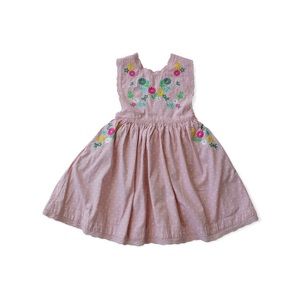 Boden Embroidered Pinafore Dress Pink Polkadots Size 7/8